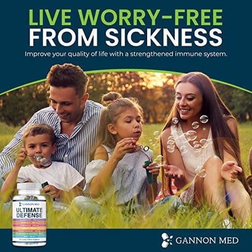 Gannon Med Ultimate Defense Immunity Vitamins for Adults and Kids — Immune Defense Capsules with Elderberry, Vitamin C, Echinacea, Garlic, Panax Ginseng and Zinc — 120 Caps