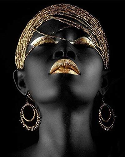 VOUORON African American Fashion Pop Gold Earrings Necklace Black Woman Wall Art Painting Set of 4 (8”X10” Canvas Picture) SPA Bathroom Pretty Girl Room Poster Art Prints Bedroom Home Decor Unframed