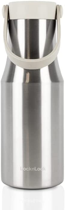 LocknLock Metro Bottle Double-Wall Insulated Stainless Steel with Silicone Handle, 16 oz, Silver