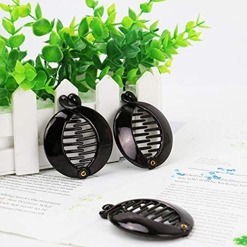 WEFOO 12Pcs 2.5" Black Round Banana Clips Effortless Beauty Assorted Side Combs Ponytail Hair Clip Comb Pin for Women Girls