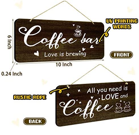 Rustic Wood Coffee Sign Rustic Home Decor All You Need is Love and Coffee Real Pallet Wood Sign Kitchen Accessories for Coffee Bar Farmhouse Home Wall Decoration, 6 x 12 Inches (Brown)