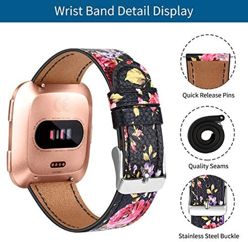 POHNUI 3 Pack Leather Bands Compatible with Fitbit Versa 2/Versa/Versa Lite/Versa SE for Women Men, Adjustable Soft Leather Replacement Strap Wristband for Fitbit Versa Smart Watch