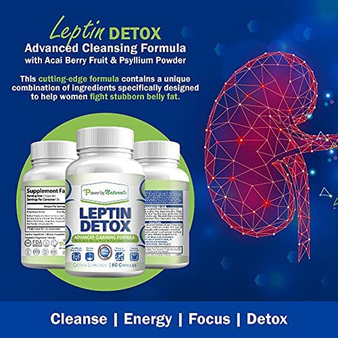 Power By Naturals Leptin Detox - Detox Cleanse Weight Loss and Belly Fat for Women & Men - Constipation Relief for Adults & Gut Cleanse (60) Acai Berry Cleanse Detox Pills