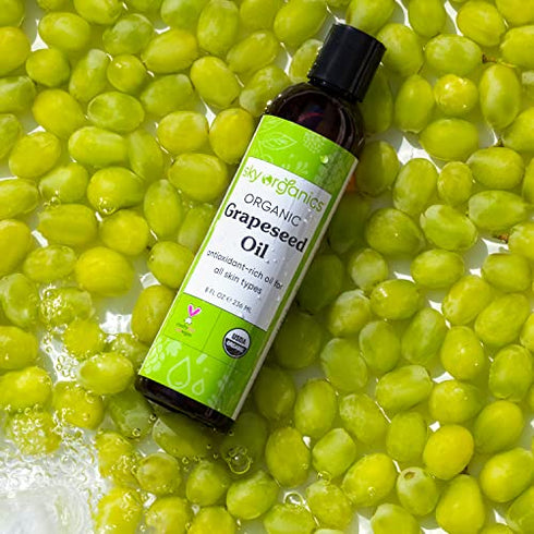 Sky Organics Organic Grapeseed Oil for Face, 100% Pure & Cold-Pressed USDA Certified Organic to Moisturize, Clarify & Brighten, 8 fl. Oz