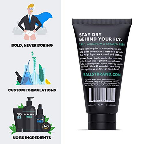 Ballsy Ball Deodorant for Men, Ballguard, Anti-Chafing, Anti-Itch Ball Cream, Quick Drying Liquid Powder, Protects from Sweat, Odor, and Irritation 3.4 oz