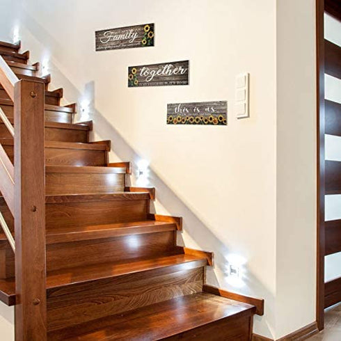 3 Pieces Sunflower Farmhouse Wall Decor Sunflower Wooden Sign Front Porch Decoration Sunflowers Kitchen Decor This is us Family Together Hanging 11.8 x 3.54 Inches Summer Wall Sign Decor for Bathroom