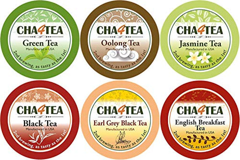 Cha4TEA 36-Count Variety Tea Sampler Pack for Keurig K-Cup Brewers, Multiple Flavors (Green Tea, Black Tea, Jasmine, Earl Grey, Oolong Green Tea, English Breakfast)