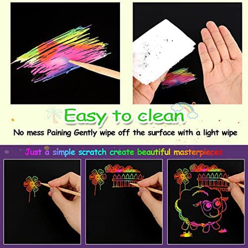 ZMLM Scratch Paper Art-Craft Gifts - Rainbow Scratch Off Art Set for Kids Activity Coloring Craft Drawing Pad Black Magic Art Craft Supplies Kits for Girls Boys Birthday Present Party Christmas Toys