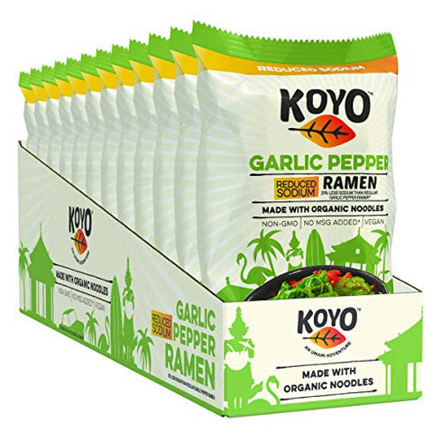 Koyo Reduced Sodium Garlic and Pepper Ramen Made with Organic Noodles 2.1, pepper,garlic, 25.2 Ounce, (Pack of 12)