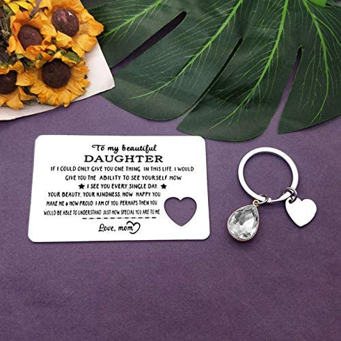 Engraved Wallet Insert Card for Daughter from Mom Inspirational Gifts for Her Women Graduation Birthday Christmas Wedding Gifts for Teens Girls Motivational Gift Encouragement Card Keychain Set Gift