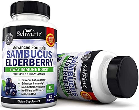 Elderberry with Zinc and Vitamin C for Adults - Immune Support Vitamins for Women and Men Natural Elderberries Black Sambucus Capsules - Immune Defense Multiminerals Supplement, Gluten-Free, 60 Ct