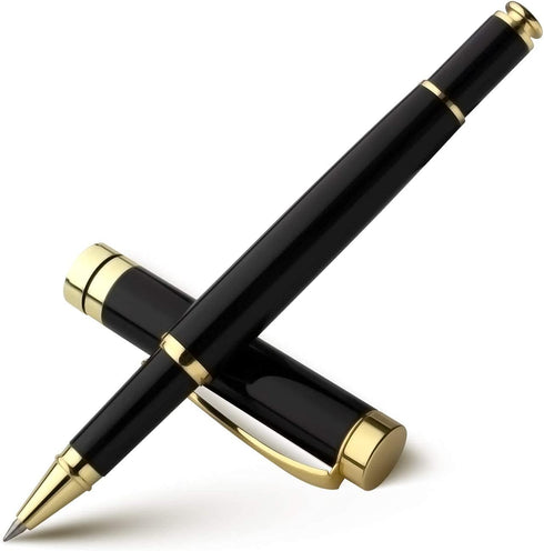 BEILUNER Ballpoint Pens, Stunning Black Chrome Metal Pen with Golden Trim, Best Ball Pen Gift Set for Men & Women, Professional, Executive, Office, Nice Pens-Gift Box with 0.5mm Black Extra Refill