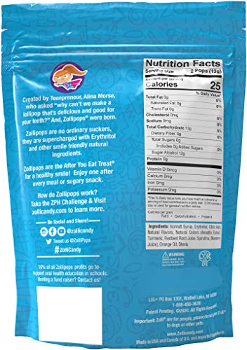 Zollipops Clean Teeth Lollipops, Anti Cavity, Sugar Free Candy with Xylitol for a Healthy Smile Great for Kids, Diabetics and Keto Diet, Natural Fruit Variety, 5.2oz