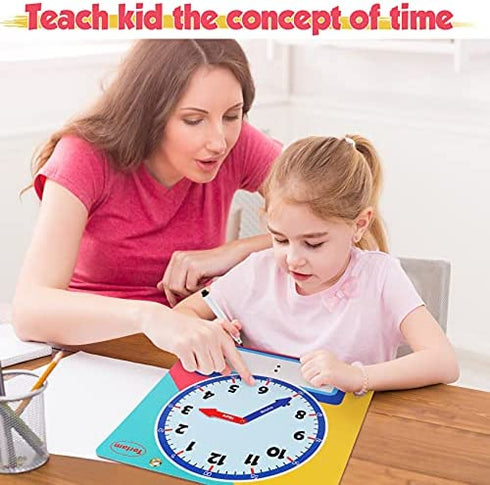 Magnetic Writable Dry Erase Learning Clock | Clock for Kids Learning to Tell Time | Large 12" Demonstration Teaching Time Practice Clock with Dry Erase Writing Surface | Pen Included | (Rainbow)