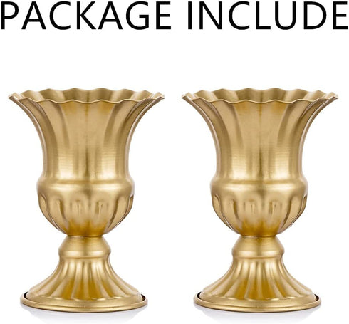 NUPTIO Pcs of 2 Metal Urn Planter Elegant Wedding Centerpieces Vase for Wedding Party Decoration, 16cm/6.3" Tall Trumpet Vase Flower Holder for Anniversary Ceremony
