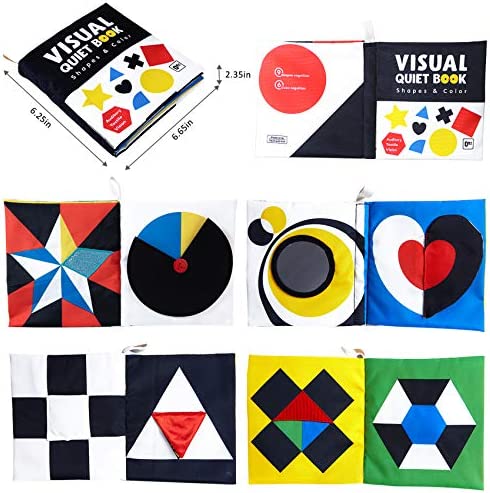 beiens Baby Books Toys, High Contrast Black and White Books Non Toxic Fabric Touch and Feel Crinkle Cloth Books Early Educational Stimulation Toys for Infants Toddlers, Baby Gift Soft Toys Mirror