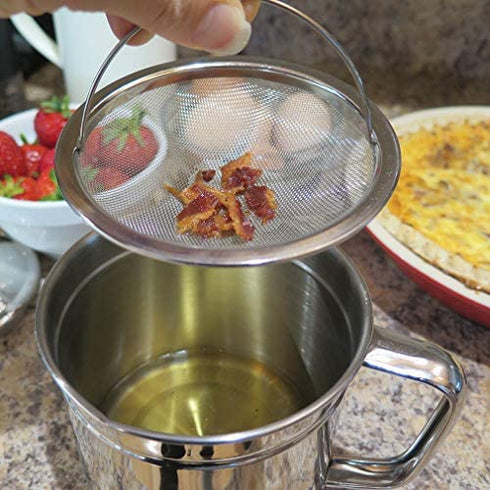 Evelots Grease Can for Kitchen with Strainer/Oil Strainer/5-Cup Stainless Bacon Grease Container with Easy-Grip Handle