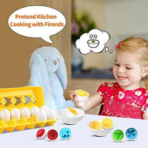 CPSYUB Toddler Toys, 18 Month Toys, Easter Eggs Learning Toys for 1, 2, 3 Year Old Girls / Boys, Montessori Matching Eggs Educational Color & Shape Recognition Skills Gifts Toys BPA Free (12 Eggs)
