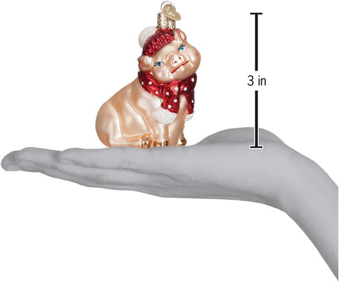 Old World Christmas Ornaments: Snowy Pig Glass Blown Ornaments for Christmas Tree (12419)