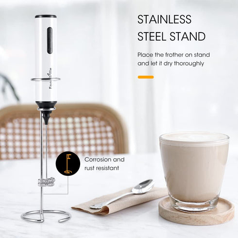 FoodVille MF05 Rechargeable Milk Frother USB Charging Handheld Foam Maker with One Additional Frother for Cappuccino, Latte, Bulletproof Coffee, Keto Diet, Protein Powder, Matcha