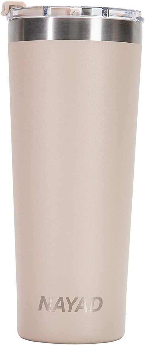 Nayad 22 oz Stainless Steel Vacuum Insulated Thermos Tumbler, Automotive Cup Holder Compatible Travel Coffee Mug Water Bottle with Straw and Lid for Iced Cold/Hot Drinks (Sand)