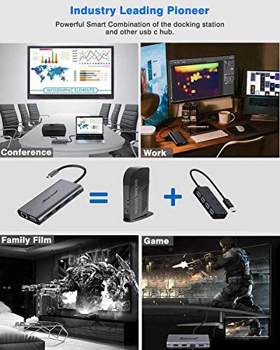 Hiearcool USB C Hub,USB-C Laptop Docking Station,11 in 1 Triple Display Type C Adapter Compatible for MacBook and Windows(2HDMI VGA PD3.0 SD TF Card Reader Gigabit Ethernet 4USB Ports)