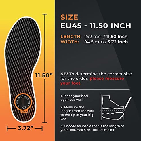 Carbon Fiber Insole, 1Piece, Shoe Insert, Rigid - Strong, Orthotic Shoe Stiffener Insert for Foot Arthritis, Turf Toe, Hallux Rigidus, Mortons Toe – Hiking and Sports 292mm EU45