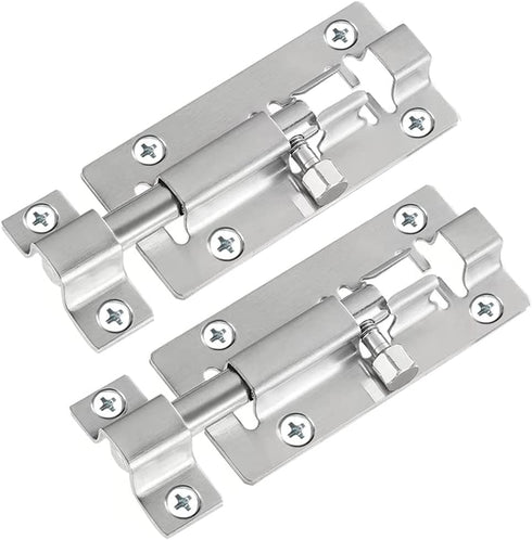 FATLODA 2 Pack Barrel Bolt Latch, Slide Bolt Latch 3 Inches Slide Latch Lock, Thickened Stainless Steel Sliding Lock for Door, Brushed Finish Sliding Bolt Lock, Sliding Bolt Latch with 12PCS Screws