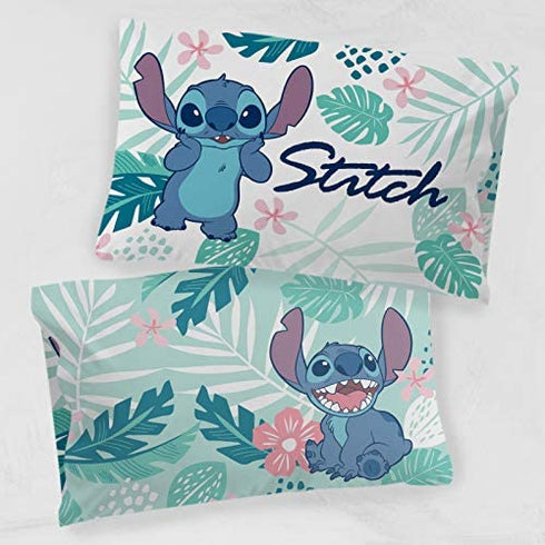 Jay Franco Disney Lilo & Stitch Misty Palm 1 Pack Pillowcase - Double-Sided Kids Super Soft Bedding (Official Disney Product)