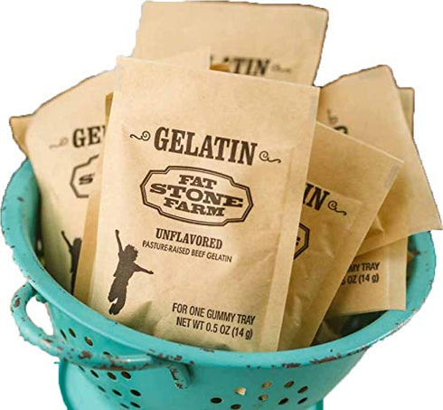 Fat Stone Farm Kosher Beef Gelatin Powder (Unflavored) - - 2 x Single Serving ½ oz Paper Packets (NEW)