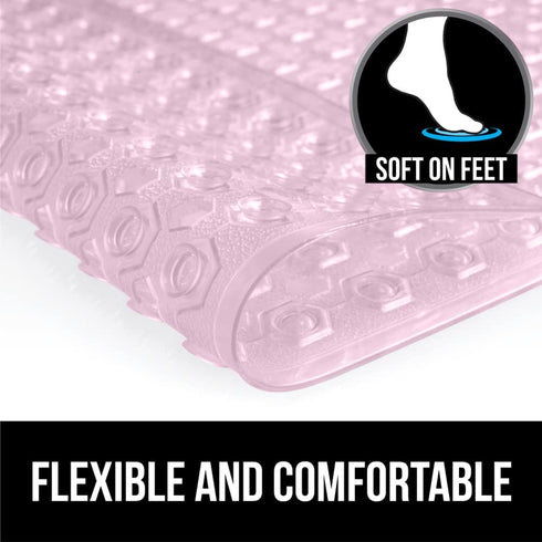 Gorilla Grip Patented Shower Stall Mat, 21x21, Machine Washable, Square Bathroom Bath Tub Mats for Stand up Showers and Small Bathtubs, Drain Holes Keep Floor Clean, Suction Cups, Light Pink