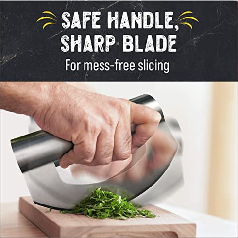 Checkered Chef Mezzaluna Salad Chopper - Stainless Steel Rocker Knife for Lettuce & Vegetables w/ Blade Covers?
