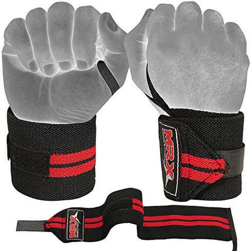 MRX Weight Lifting GYM Training Wrist Wraps For Wrist Support Bodybuilding Workout Wrap Men / Women (Black/Red)