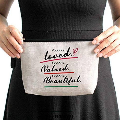 Hanamiya Na Inspirational Gifts for Women Girls Teens Friends-You are Loved Valued Beautiful Motivational Birthday Friendship Personalized Mantra Makeup Bag