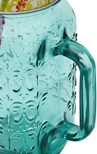 The Pioneer Women Sunny Days Teal Drinking Glass with Straw and Lid Mason jar
