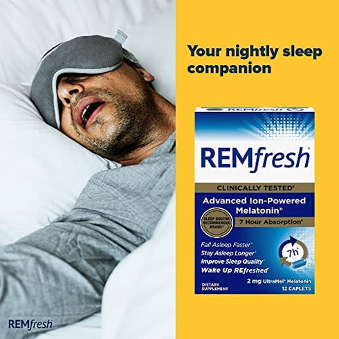 REMfresh 2mg Advanced Melatonin Sleep Aid Supplement (12 Caplets) | Drug-Free, Sleeping Pills to Support Restful, Natural Sleep | #1 Doctor Recommended | Pharmaceutical-Grade, Ultrapure Melatonin
