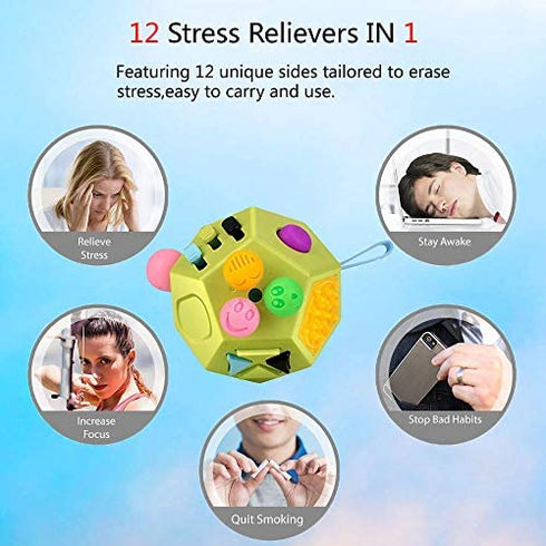 UOOEFUN Sensory Fidget Toy,Dodecagon 12 Sided Fidget Cube Dice Relief Stress,Anxiety,Calming and Focus for Kids with ADD, ADHD, OCD, Autism by (Green / B1)