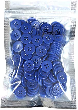 BaoQiu 15mm Blue Plastic Buttons 5/8 Inch 150 Pieces Sewing Resin Buttons Four Holes DIY Craft Buttons