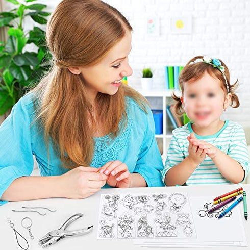 Hysagtek 158 Pcs Shrinky Sheets Kits for Shrinky Dinks, Including 17 Pcs Heat Shrink Plastic Sheets Shrinky Art Paper, 140 Pcs Keychains Accessories, Hole Punch for Kids Craft Christmas Ornaments