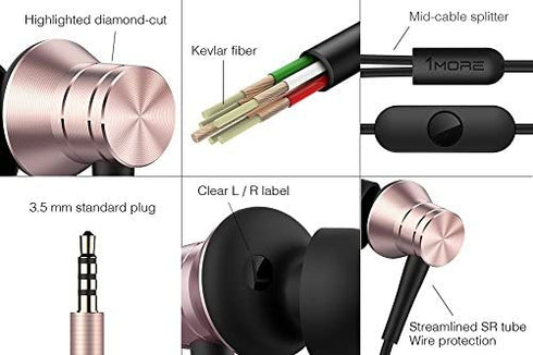 1MORE Piston Fit in-Ear Earphones Fashion Durable Headphones with 4 Color Options, Noise Isolation, Pure Sound, Phone Control with Mic for Smartphones/PC/Tablet - Pink