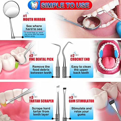 Dental Tools, Plaque Remover for Teeth, Professional Dental Hygiene Cleaning Kit, Stainless Steel Tooth Scraper Plaque Tartar Remover Cleaner, Dental Pick Scaler Oral Care Tools Set - with Case