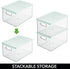 mDesign Plastic Bathroom Under Cabinet Stacking Storage Organizer Bin Box with Lid - Holds Soap, Body Wash, Shampoo, Lotion, Conditioner, Towels, Accessories, Body Spray, Mouthwash - Clear/Mint