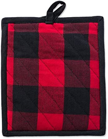 DII Buffalo Check Kitchen Collection, Classic Farmhouse Kitchen Set, Potholder, Red & Black, 2 Piece