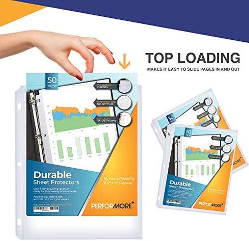 50 Sheet Protectors, Durable Clear Page Protectors 8.5 X 11 Inch for 3 Ring Binder, Plastic Sheet Sleeves, Durable Top Loading Paper Protector with Reinforced Holes, Archival Safe