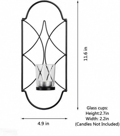 M-bay Wall Candle Sconce Set of 2 Black Wrought Iron Candle Holder Hanging Wall Mounted Candle Sconces with Glass for Home D©cor Porch Yard Pathway Lighting