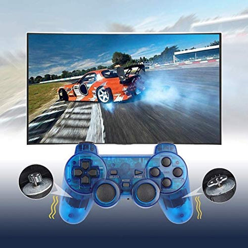 Burcica Wireless Controller for PS2 Play station 2 Dual Vibration - ClearBlue and ClearRed