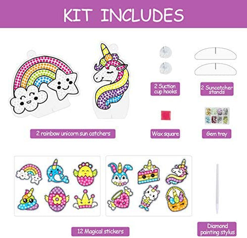 ORIENTAL CHERRY Arts and Crafts for Kids Ages 8-12 - 14 Pack Diamond Painting Suncatchers and Stickers Kits - Gem Toys Birthday Gifts Summer Activity for Girls Toddler Ages 4-8 6-8 7-10