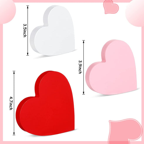 3 Pieces Valentine's Day Heart Wood Sign Heart Tray Decor Love Heart Shape Home Decor Freestanding Red Pink White Heart Table Decorations for Valentines Day Wedding Party