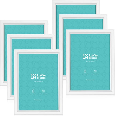 LaVie Home 5x7 Picture Frames (6 Pack, White) Simple Designed Photo Frame with High Definition Glass for Wall Mount & Table Top Display, Set of 6 Classic Collection