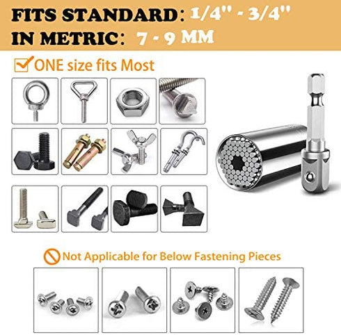 Universal Socket, Christmas Gifts, Self-adjusting Socket 1/4'' - 3/4'' 7mm-19mm, Adapter Socket for Wrench Ratchet & Power Drill, Super Grip Socket, Christmas Stocking Stuffers Tools Gifts for Men Dad